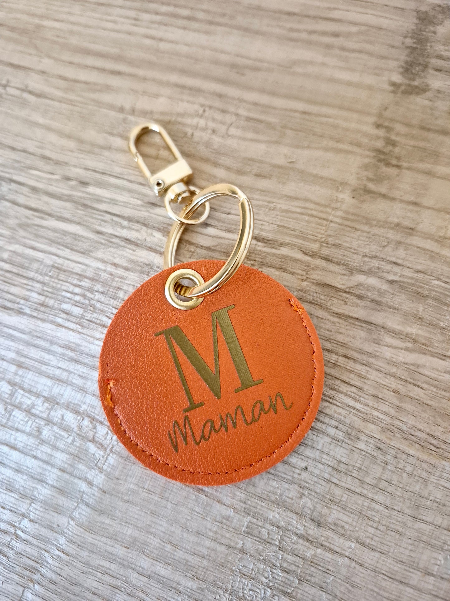 Maman - porte clef simili cuir rond