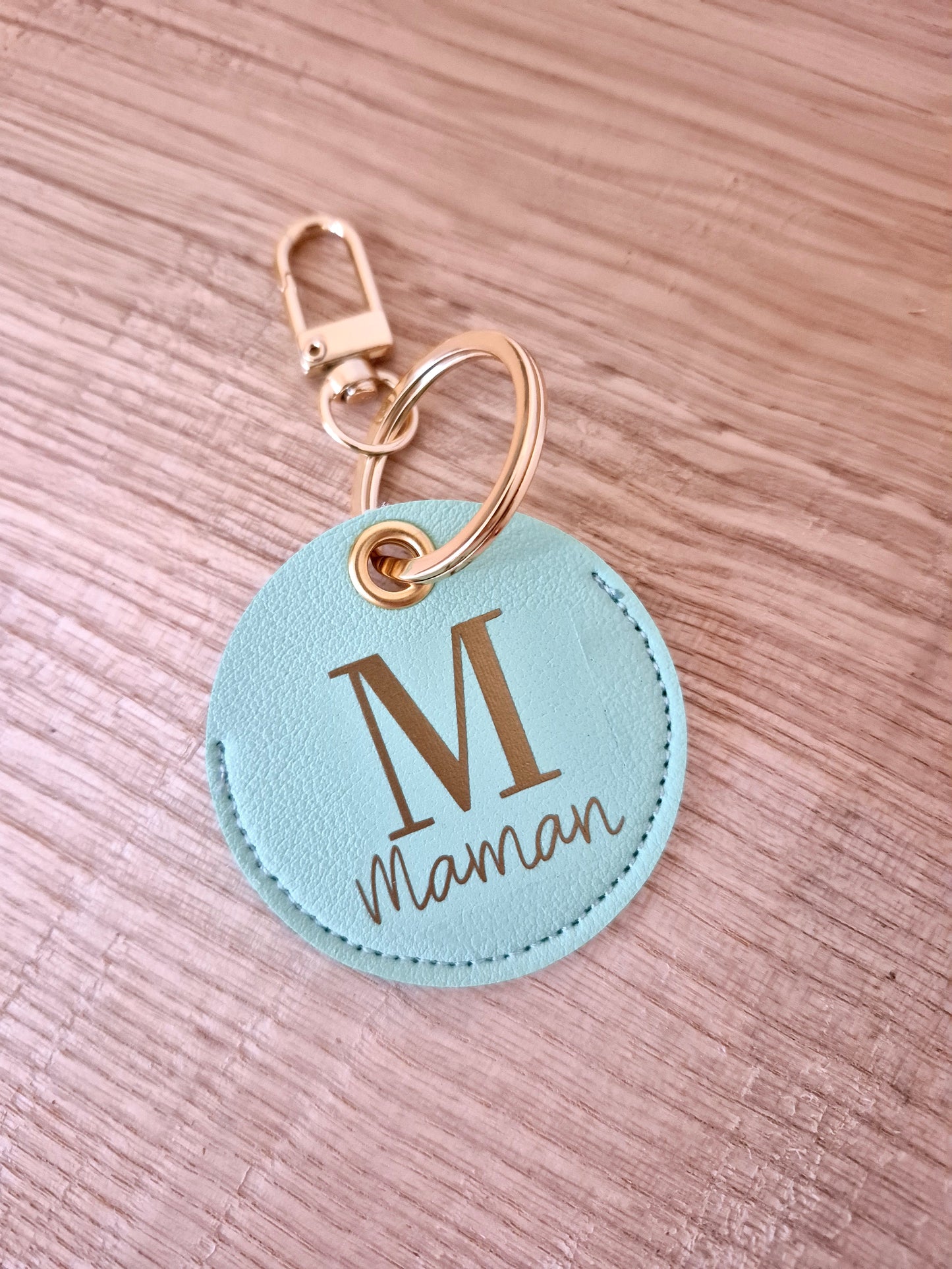 Maman - porte clef simili cuir rond