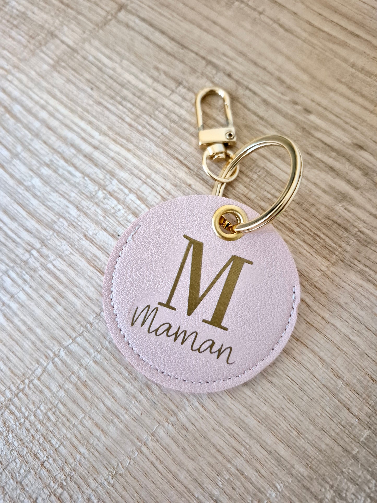 Maman - porte clef simili cuir rond