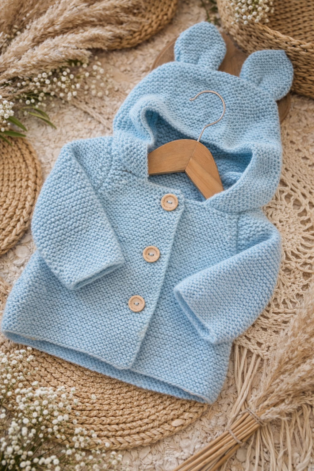 Gilet bébé en laine bleu ciel