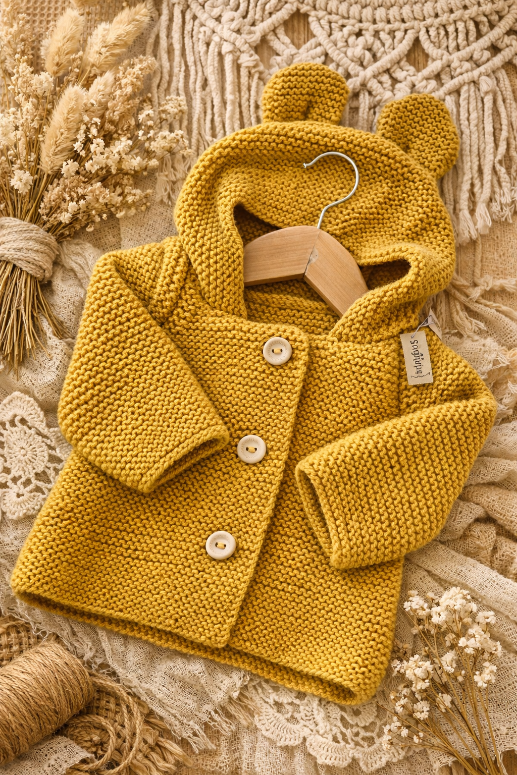 Gilet bébé en laine moutarde clair
