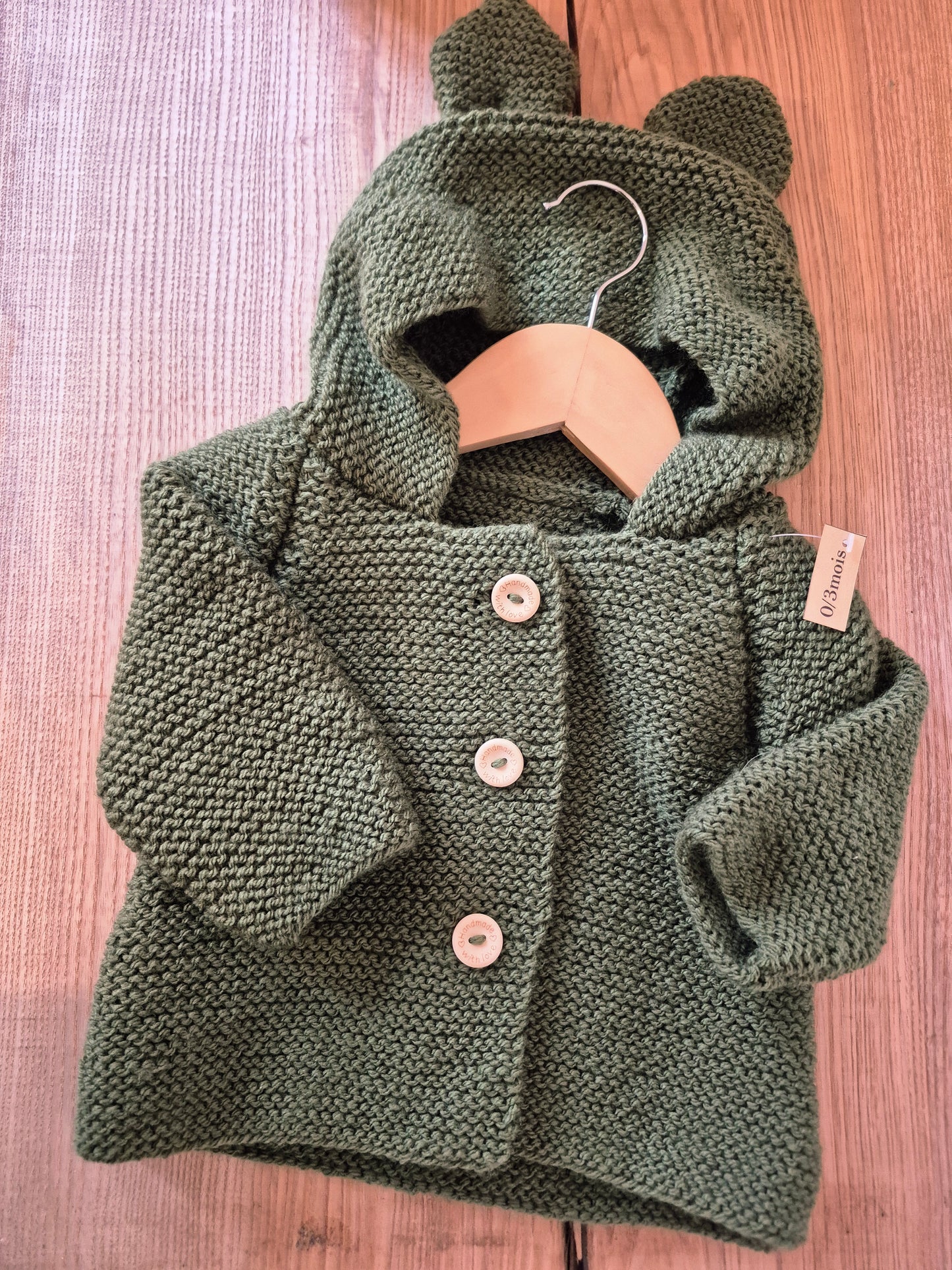 Gilet bébé en laine vert sapin