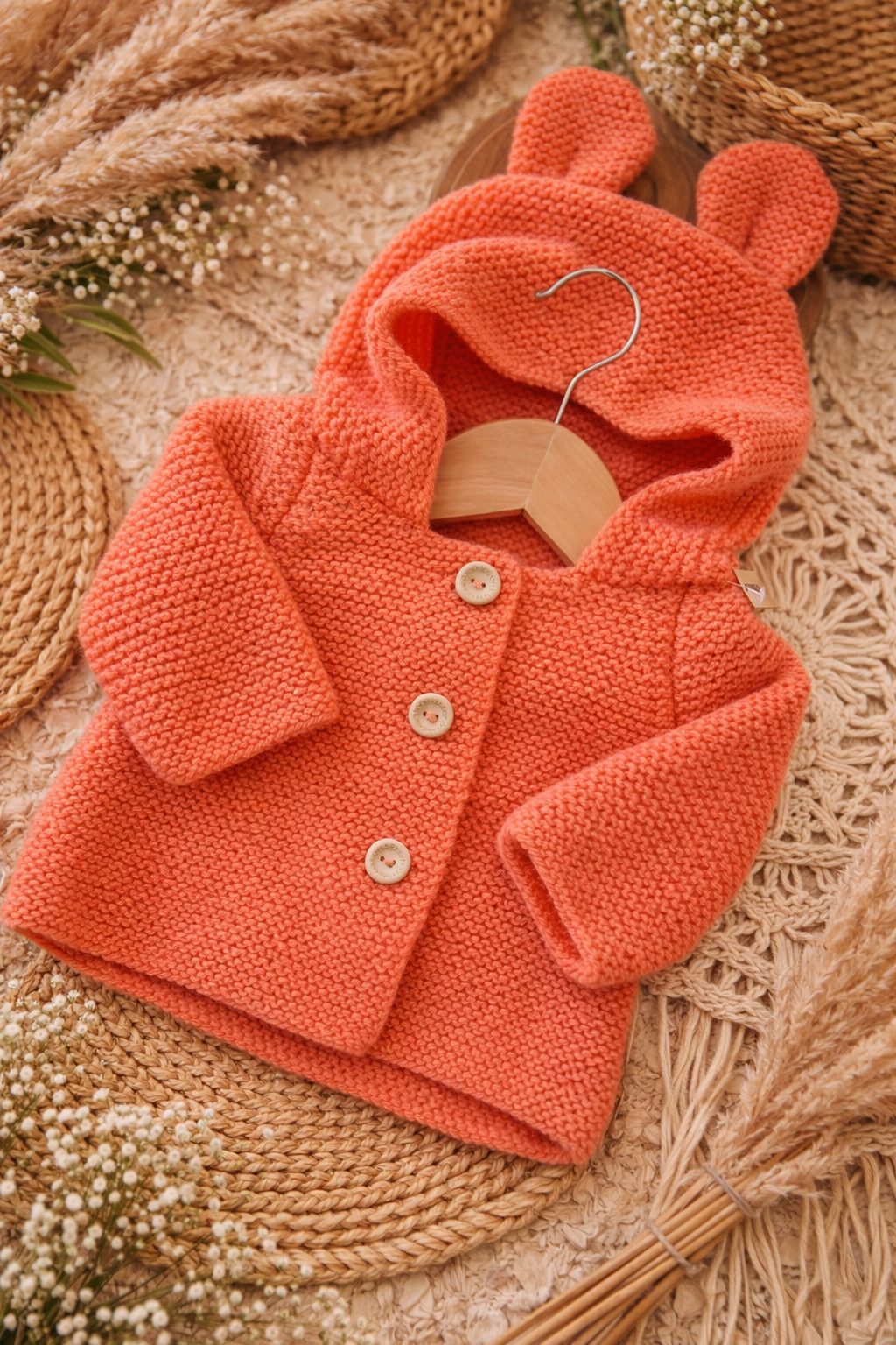 Gilet bébé en laine corail