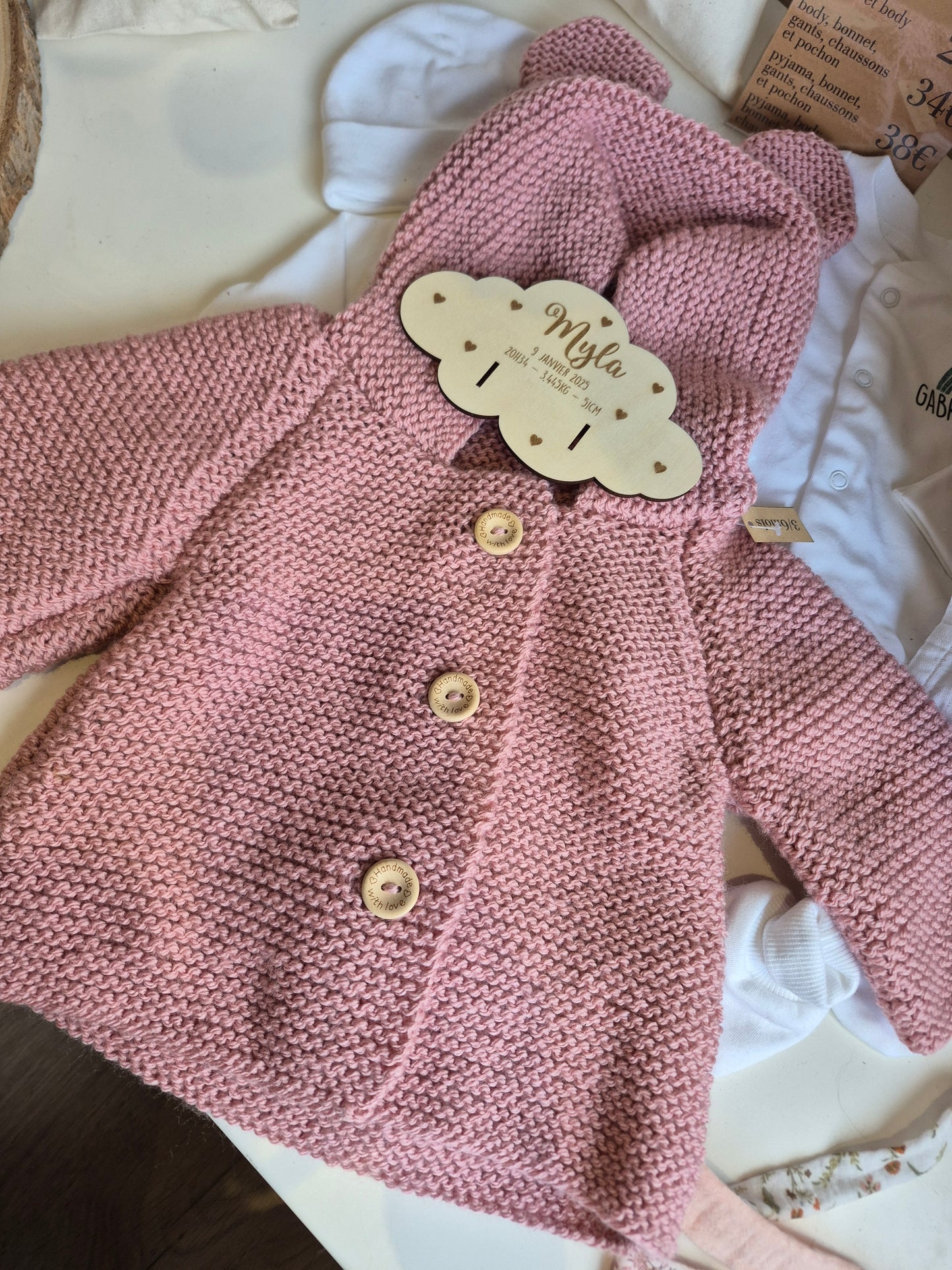 Gilet bébé en laine vieux rose