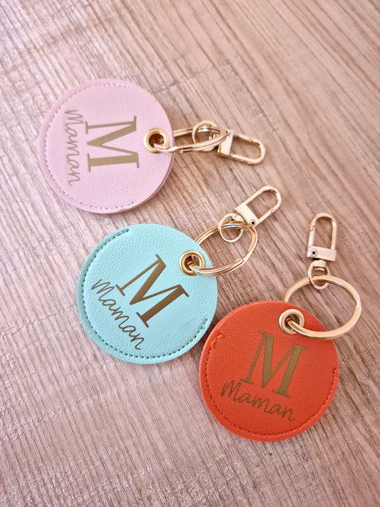 Maman - porte clef simili cuir rond