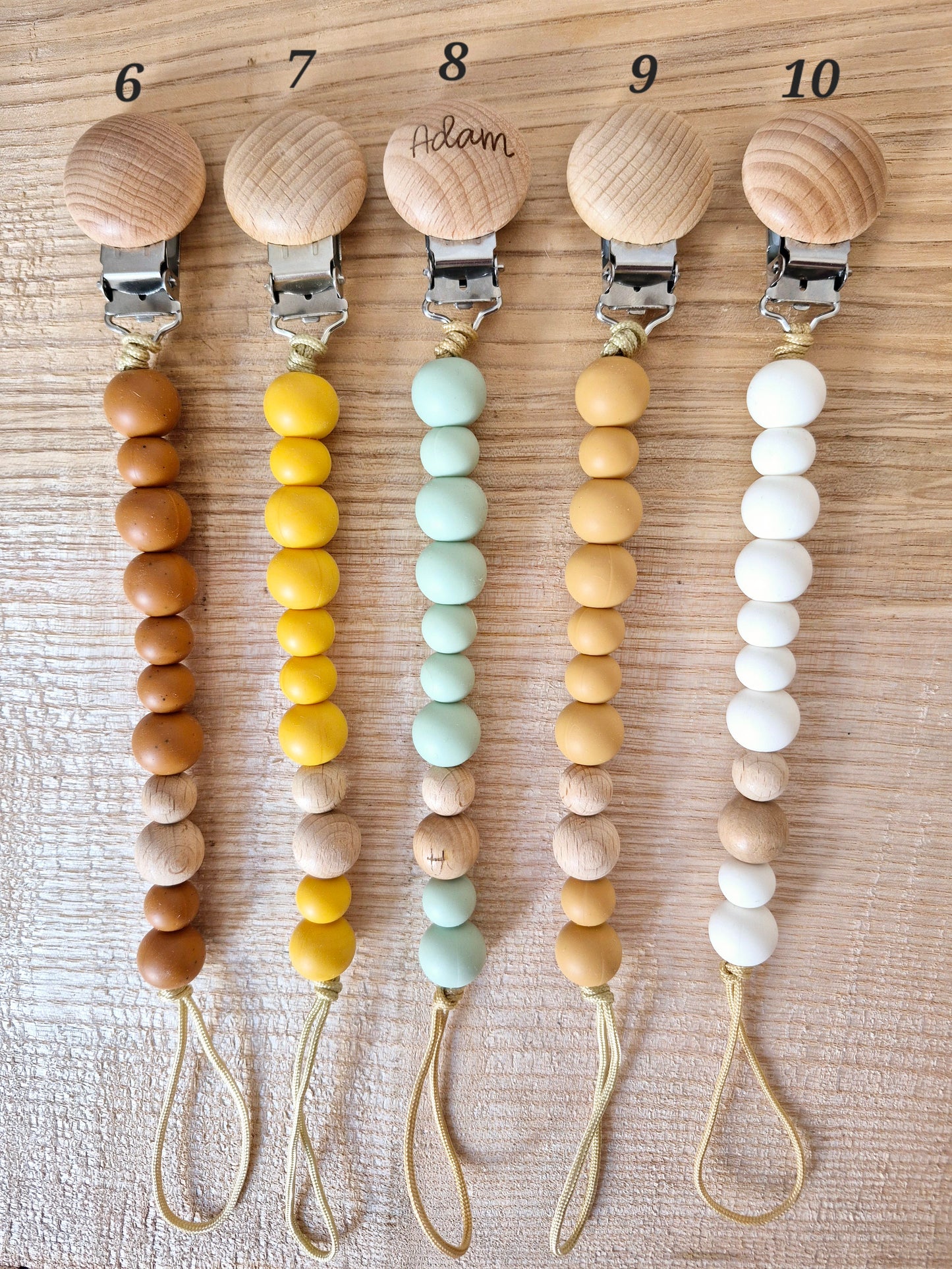 Attache tétine silicone et bois