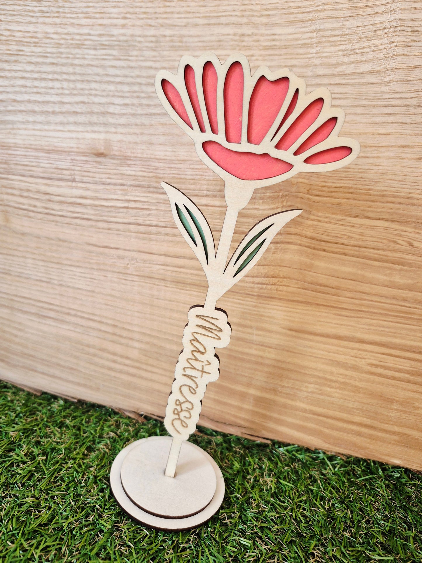 Maîtresse - fleur en bois coloré à poser