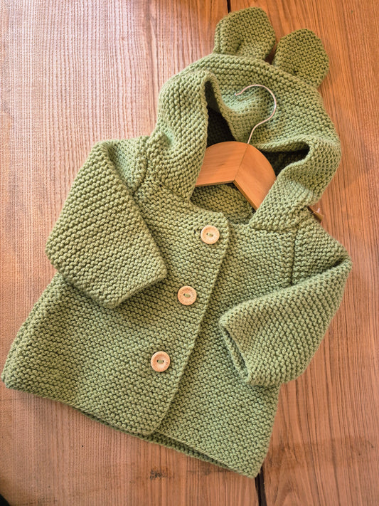 Gilet bébé en laine vert olive