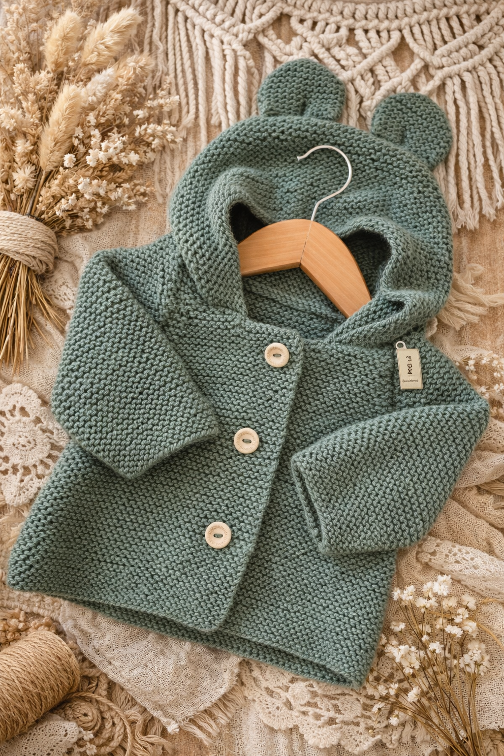 Gilet bébé en laine vert foncé