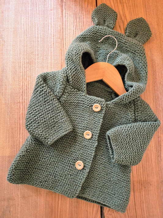 Gilet bébé en laine vert foncé
