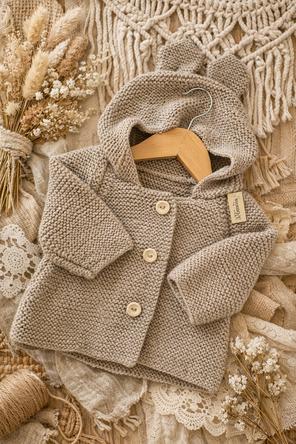 Gilet bébé en laine taupe