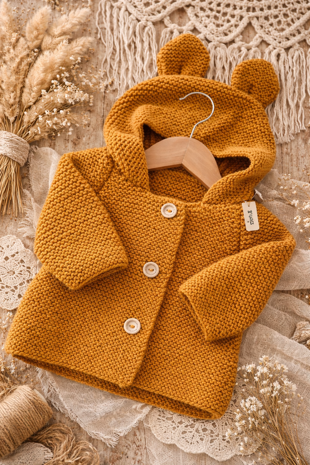 Gilet bébé en laine moutarde