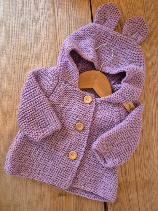 Gilet bébé en laine lilas