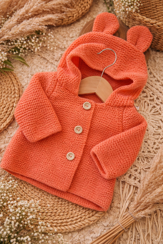 Gilet bébé en laine corail