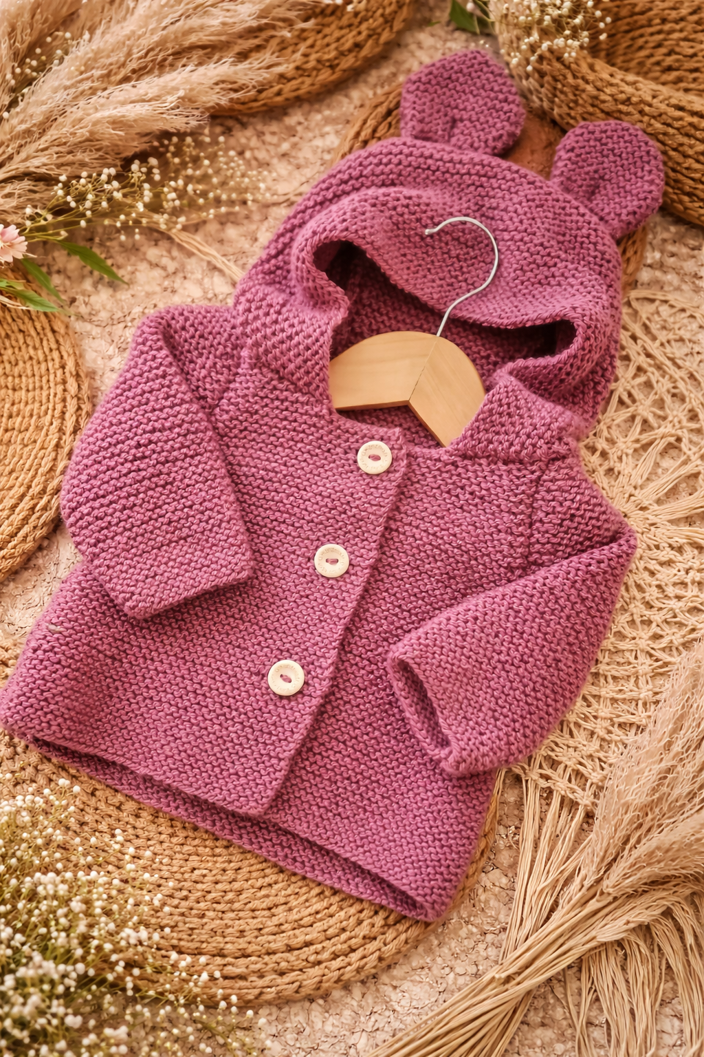Gilet bébé en laine vieux rose