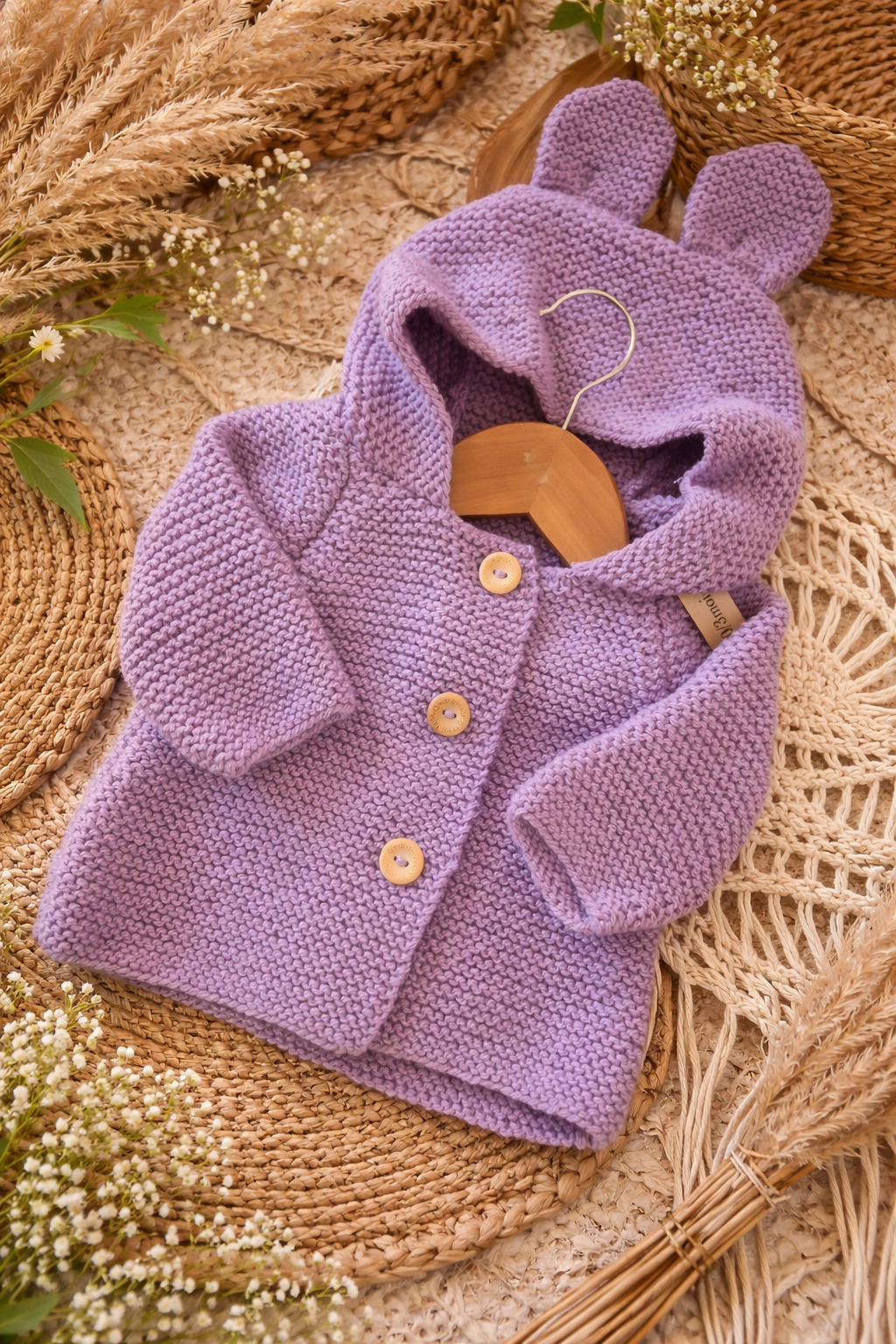 Gilet bébé en laine lilas